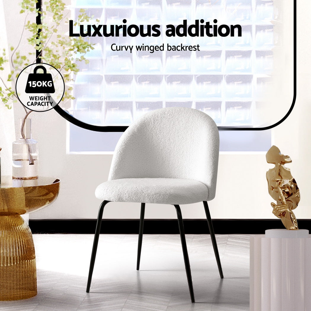 Artiss Dining Chairs Set of 4 Sherpa Boucle White - Homecoze