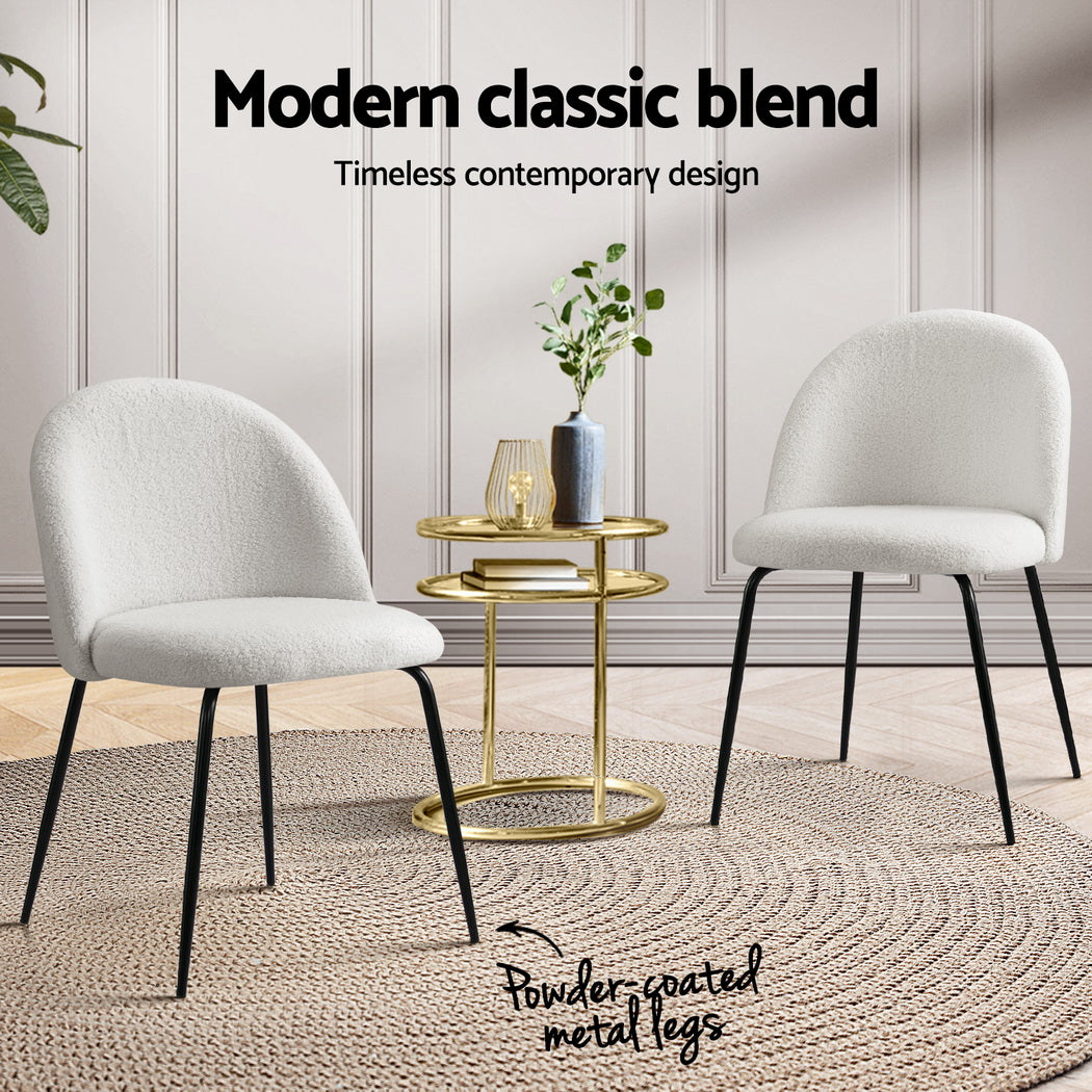 Artiss Dining Chairs Set of 4 Sherpa Boucle White - Homecoze