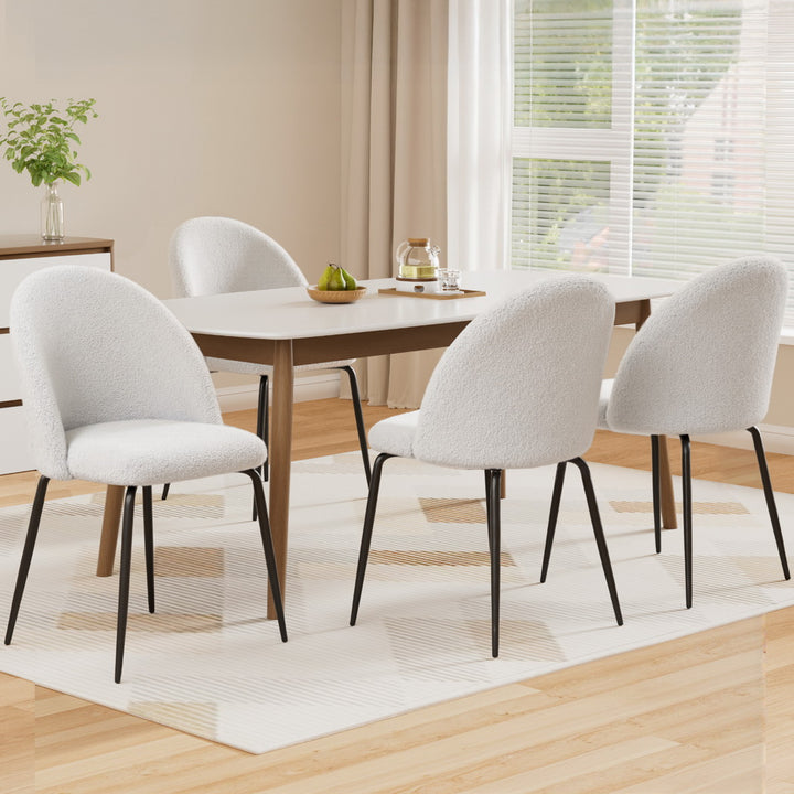 Artiss Dining Chairs Set of 4 Sherpa Boucle White - Homecoze