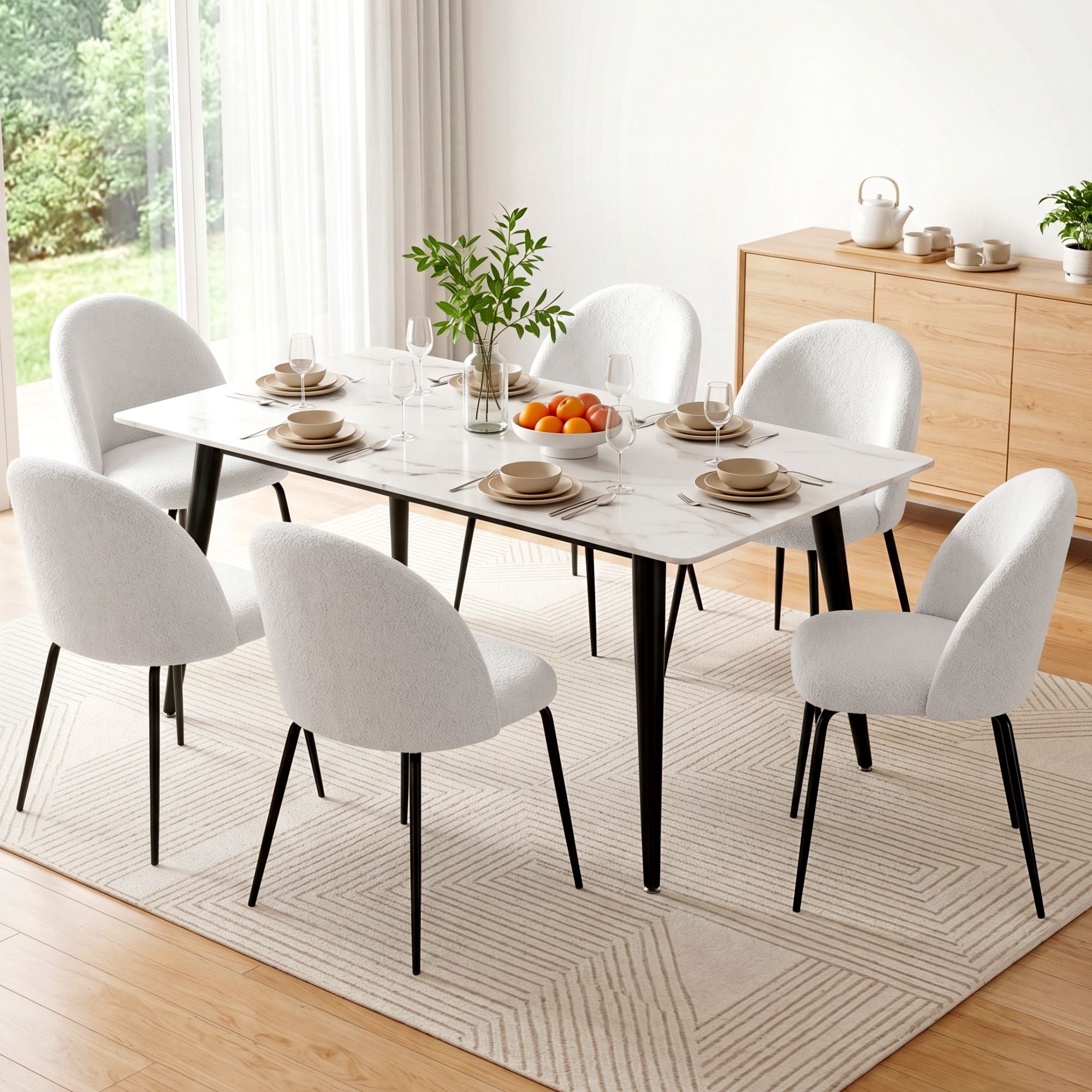 Nadine (Set of 6) Sherpa Dining Chairs - White