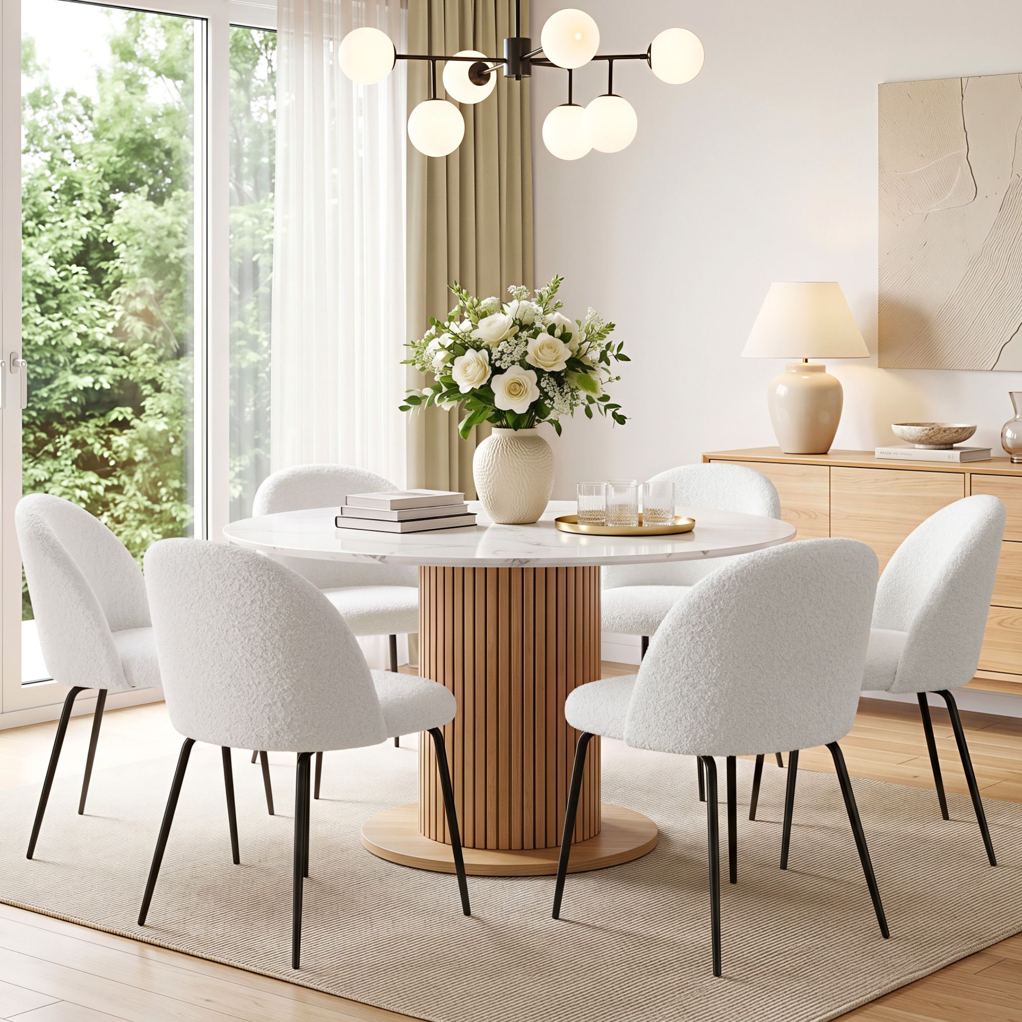 Nadine (Set of 6) Sherpa Dining Chairs - White