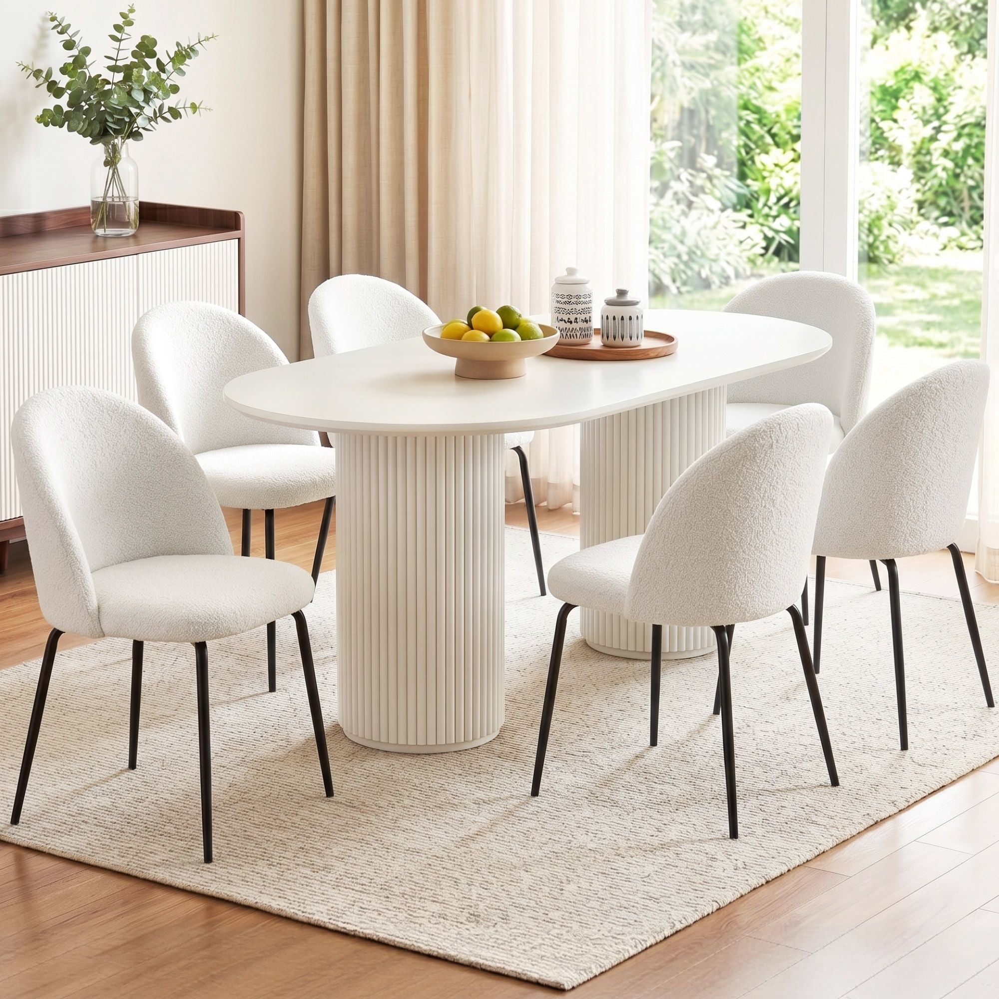 Nadine (Set of 6) Sherpa Dining Chairs - White