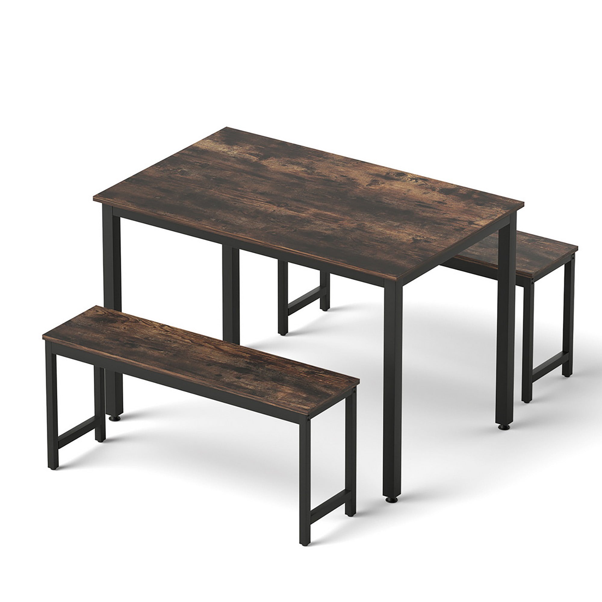 Artiss Dining Table and Chairs Set 3PCS Kitchen Metal Desk Bench Dark Walnut - Homecoze