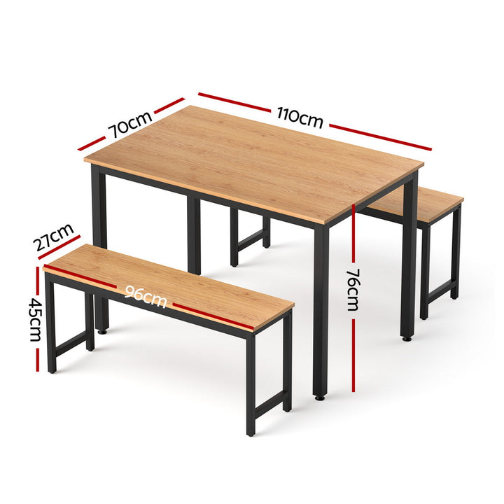 Artiss Dining Table and Chairs Set 3PCS Kitchen Metal Desk Bench Natural Oak - Homecoze