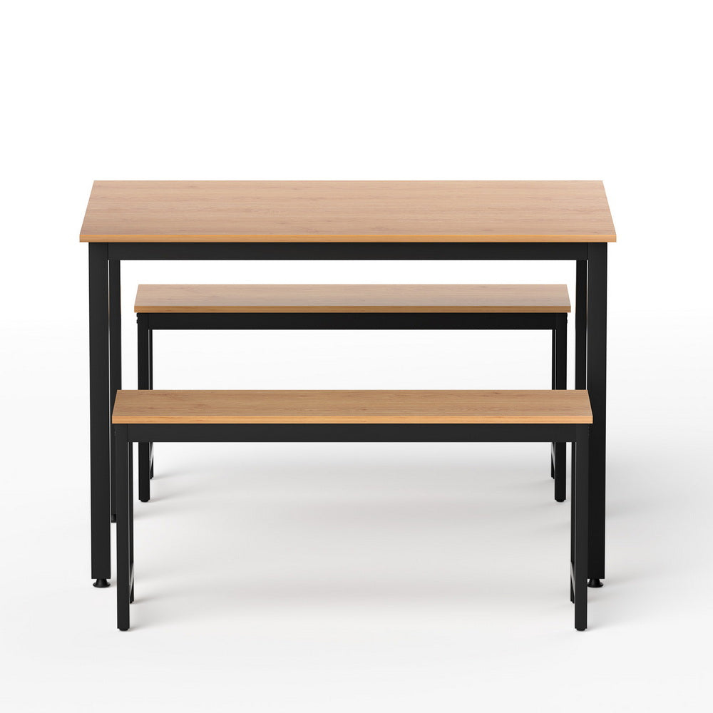 Artiss Dining Table and Chairs Set 3PCS Kitchen Metal Desk Bench Natural Oak - Homecoze