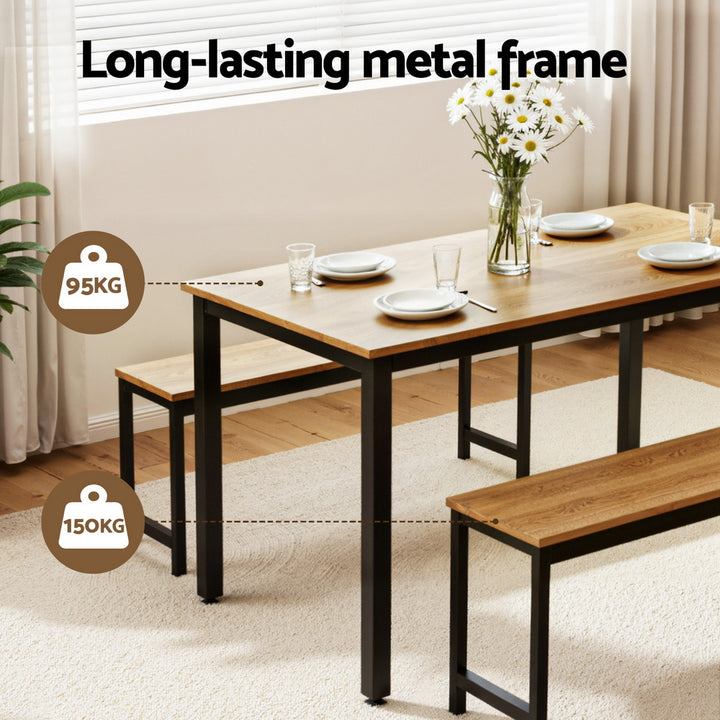 Artiss Dining Table and Chairs Set 3PCS Kitchen Metal Desk Bench Natural Oak - Homecoze