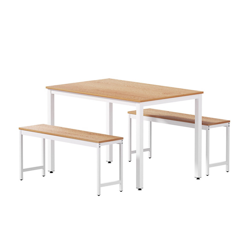 Artiss Dining Table and Chairs Set 3PCS Metal Desk Bench Sets Kitchen Furniture - Homecoze