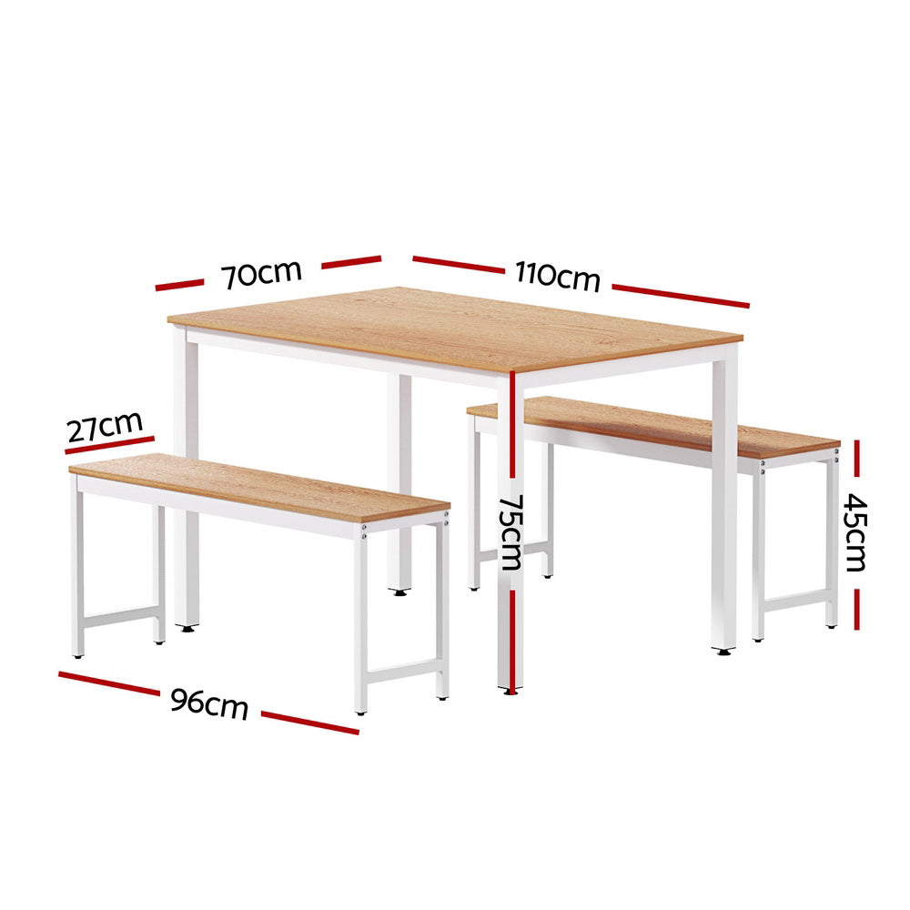Artiss Dining Table and Chairs Set 3PCS Metal Desk Bench Sets Kitchen Furniture - Homecoze