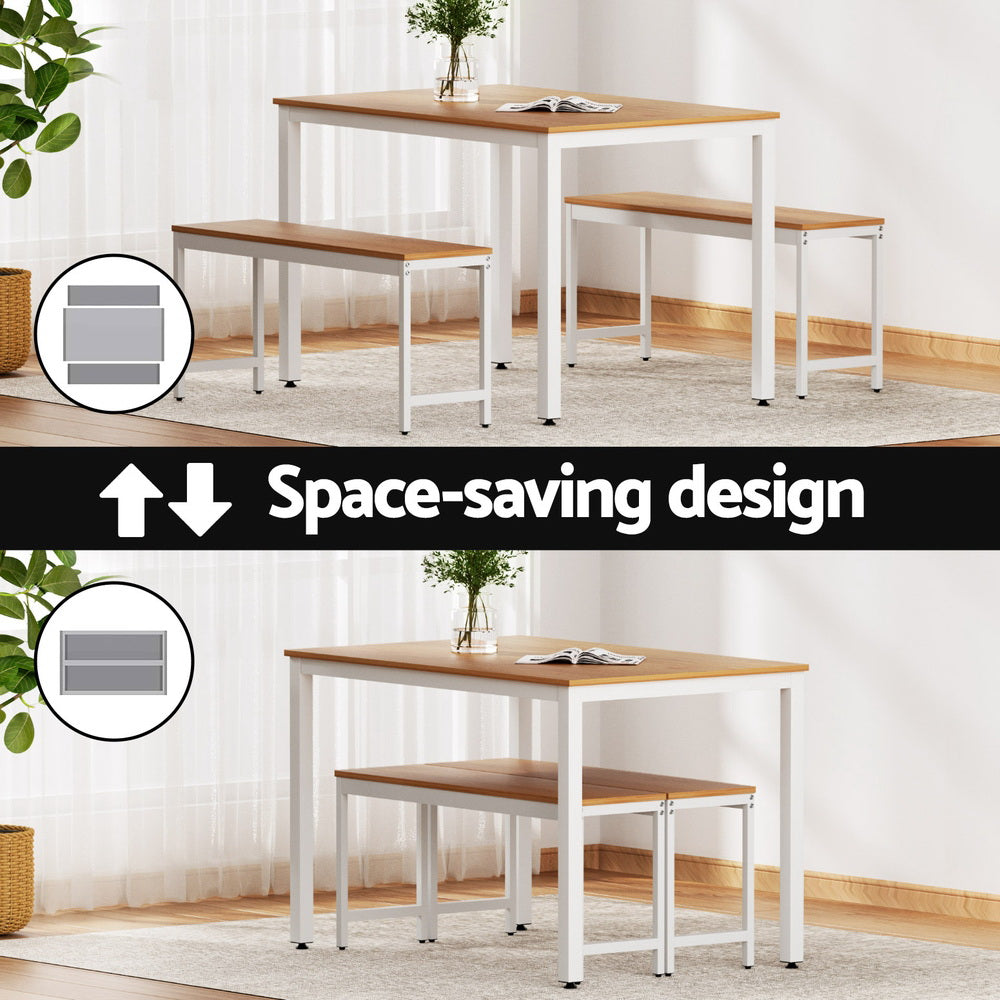 Artiss Dining Table and Chairs Set 3PCS Metal Desk Bench Sets Kitchen Furniture - Homecoze