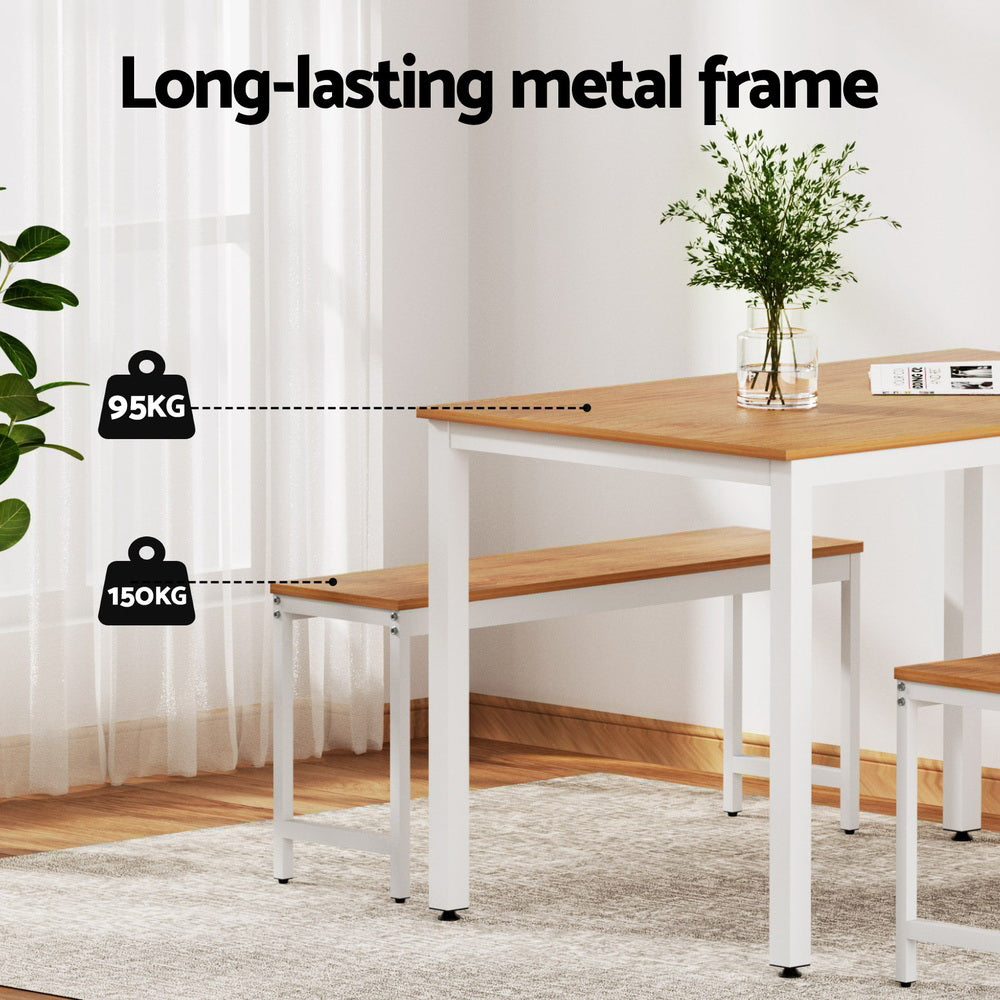 Artiss Dining Table and Chairs Set 3PCS Metal Desk Bench Sets Kitchen Furniture - Homecoze