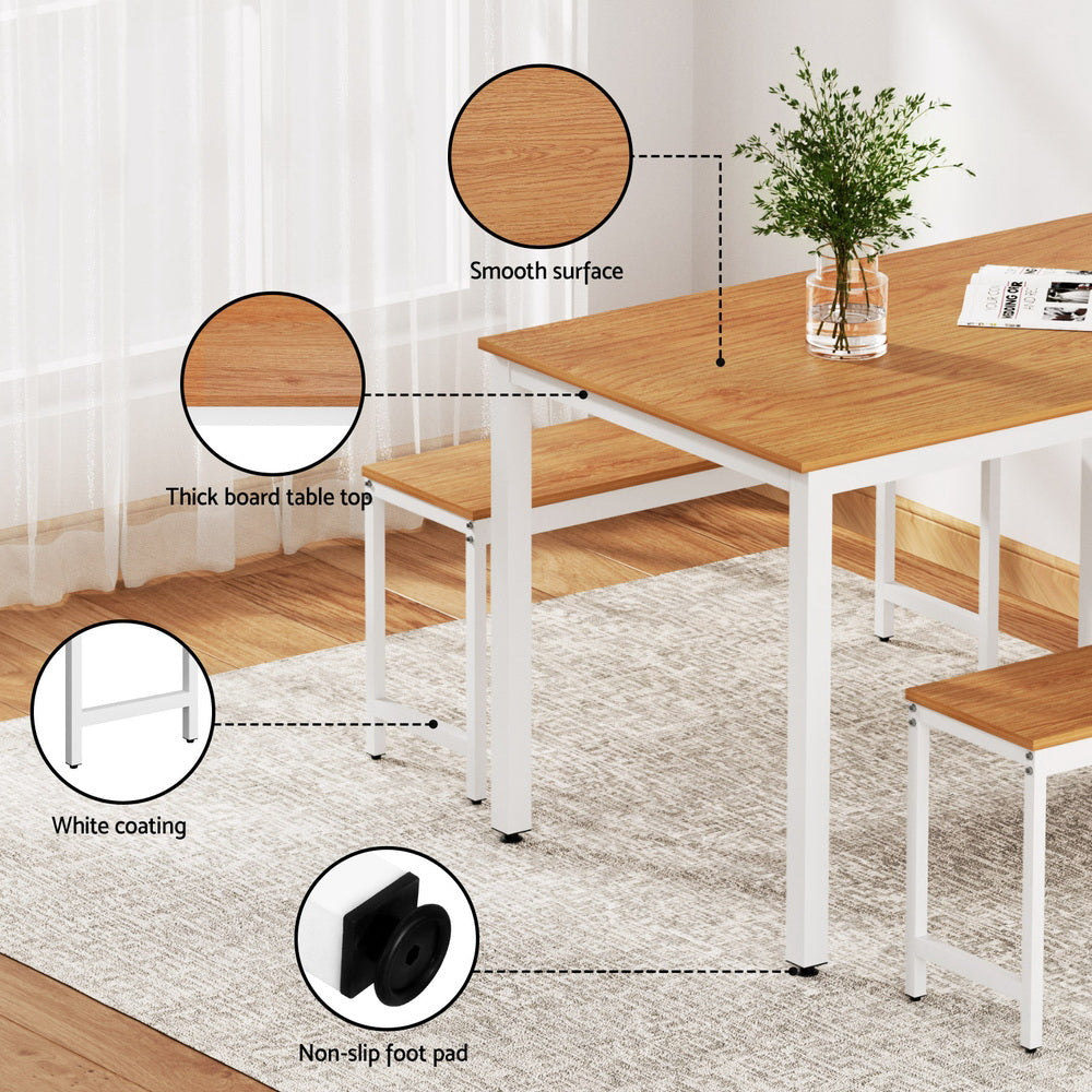 Artiss Dining Table and Chairs Set 3PCS Metal Desk Bench Sets Kitchen Furniture - Homecoze