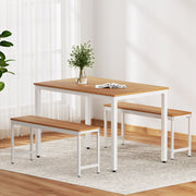 Artiss Dining Table and Chairs Set 3PCS Metal Desk Bench Sets Kitchen Furniture - Homecoze
