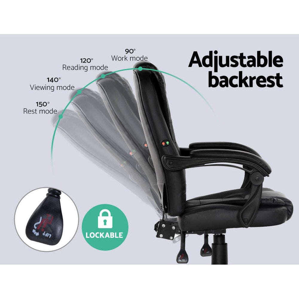 2-Point Massage Office Chair PU Leather - Black - Homecoze
