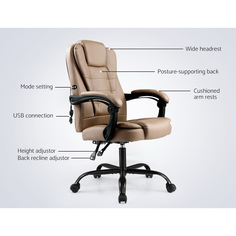 2-Point Massage Office Chair PU Leather - Espresso - Homecoze