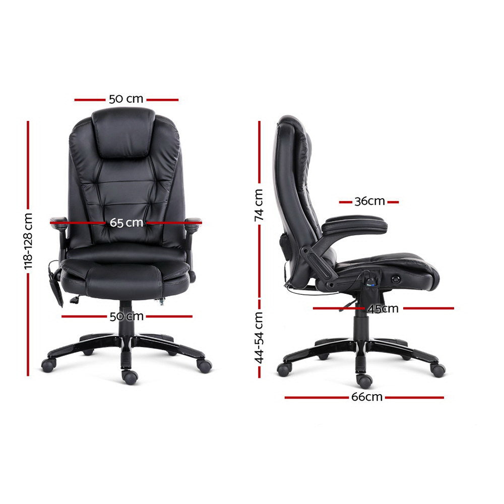 8-Point Massage Office Chair PU Leather - Black - Homecoze