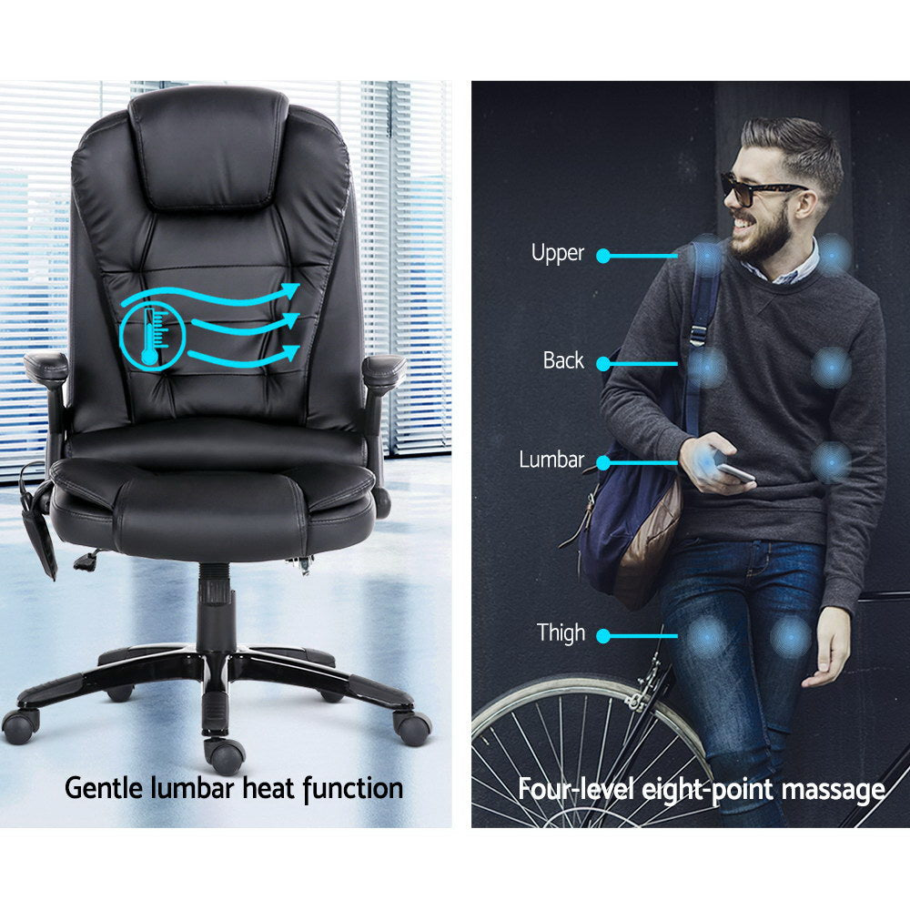8-Point Massage Office Chair PU Leather - Black - Homecoze