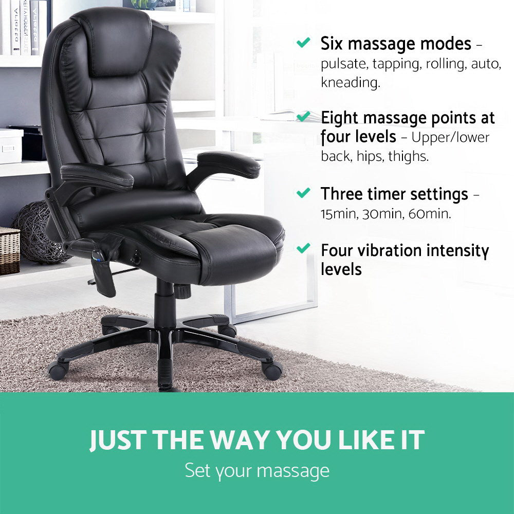 8-Point Massage Office Chair PU Leather - Black - Homecoze
