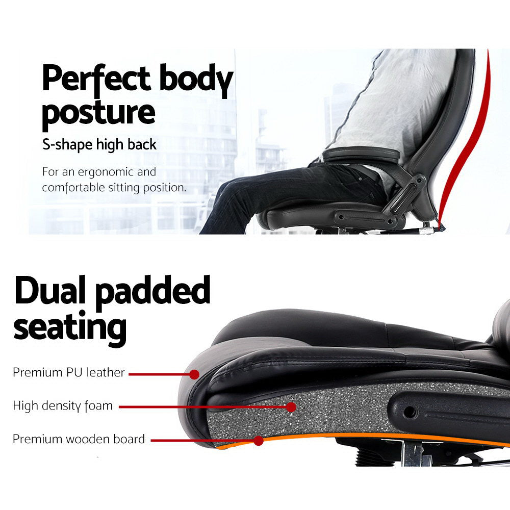 8-Point Massage Office Chair PU Leather - Black - Homecoze