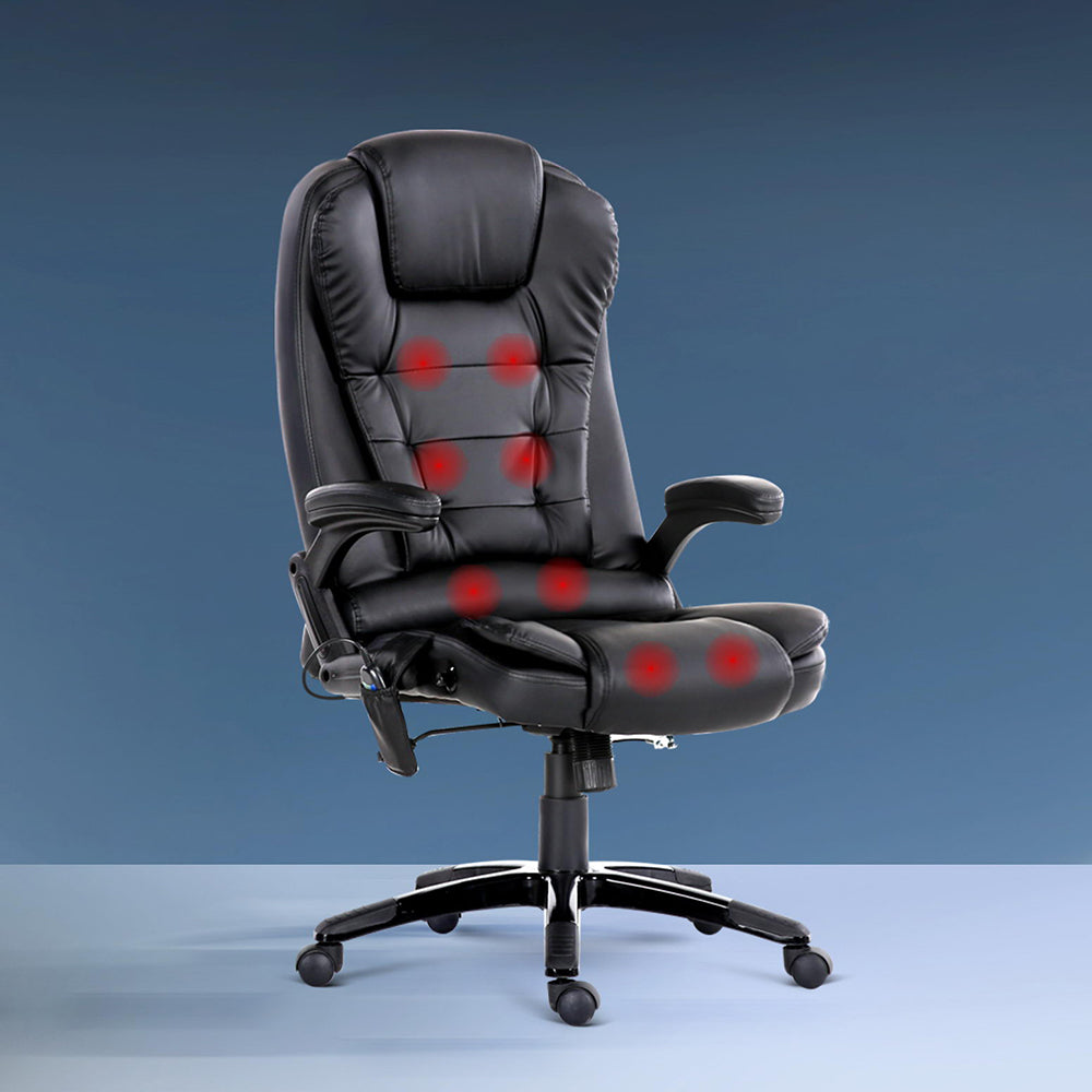 8-Point Massage Office Chair PU Leather - Black - Homecoze