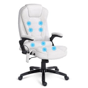 8-Point Massage Office Chair PU Leather - White - Homecoze