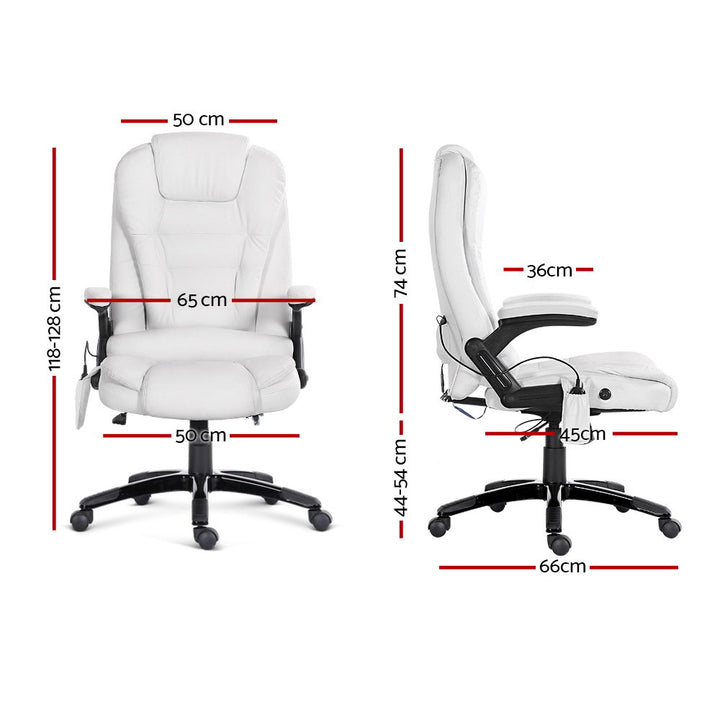 8-Point Massage Office Chair PU Leather - White