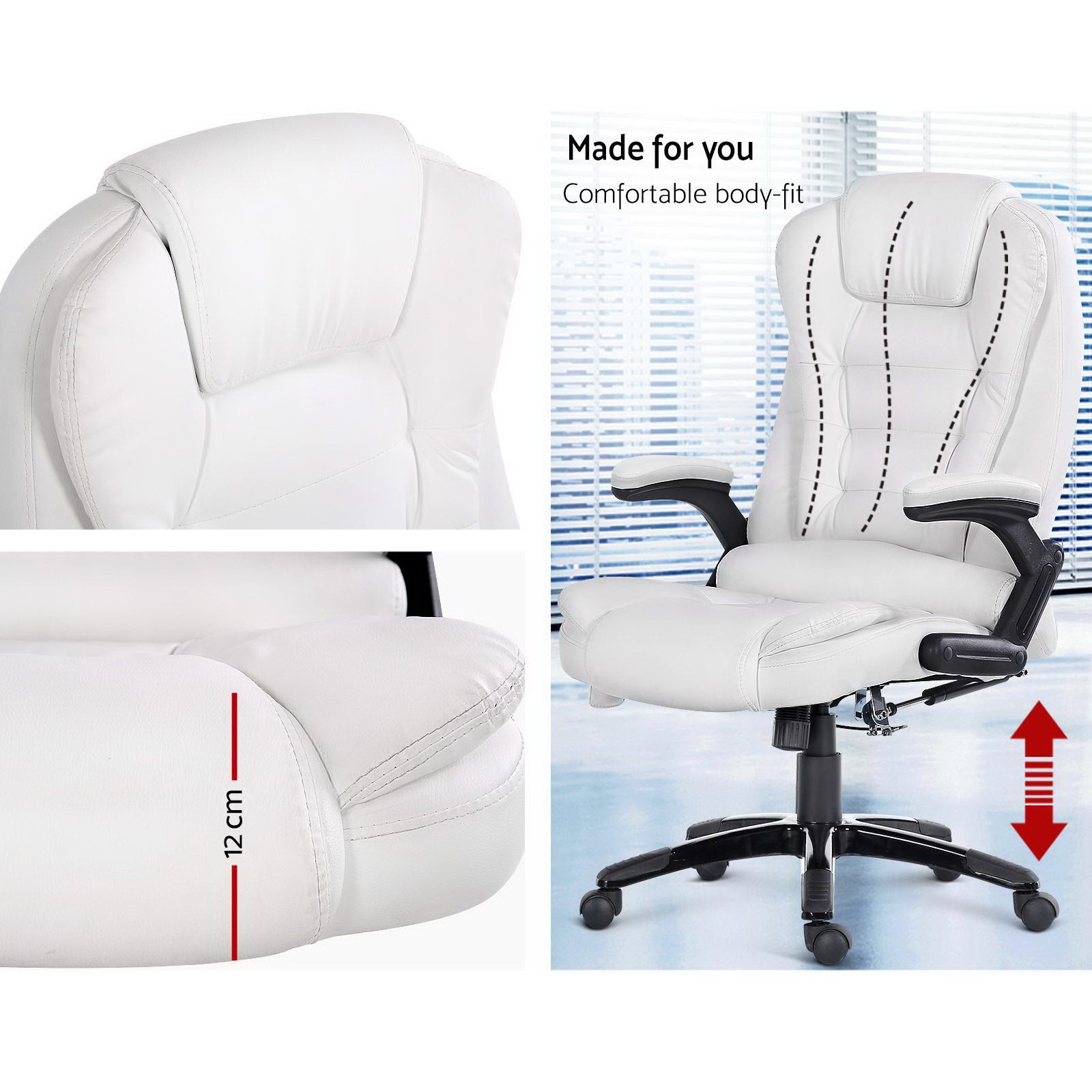 8-Point Massage Office Chair PU Leather - White - Homecoze