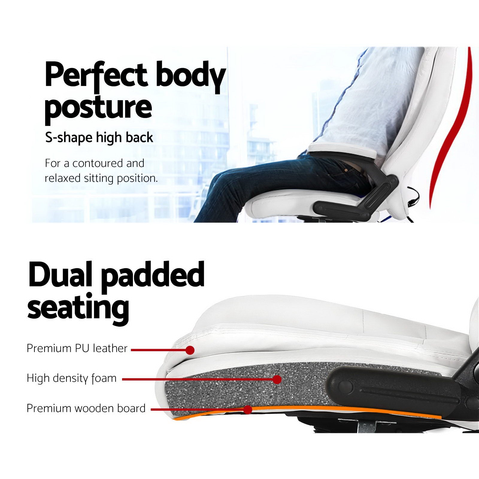 8-Point Massage Office Chair PU Leather - White - Homecoze