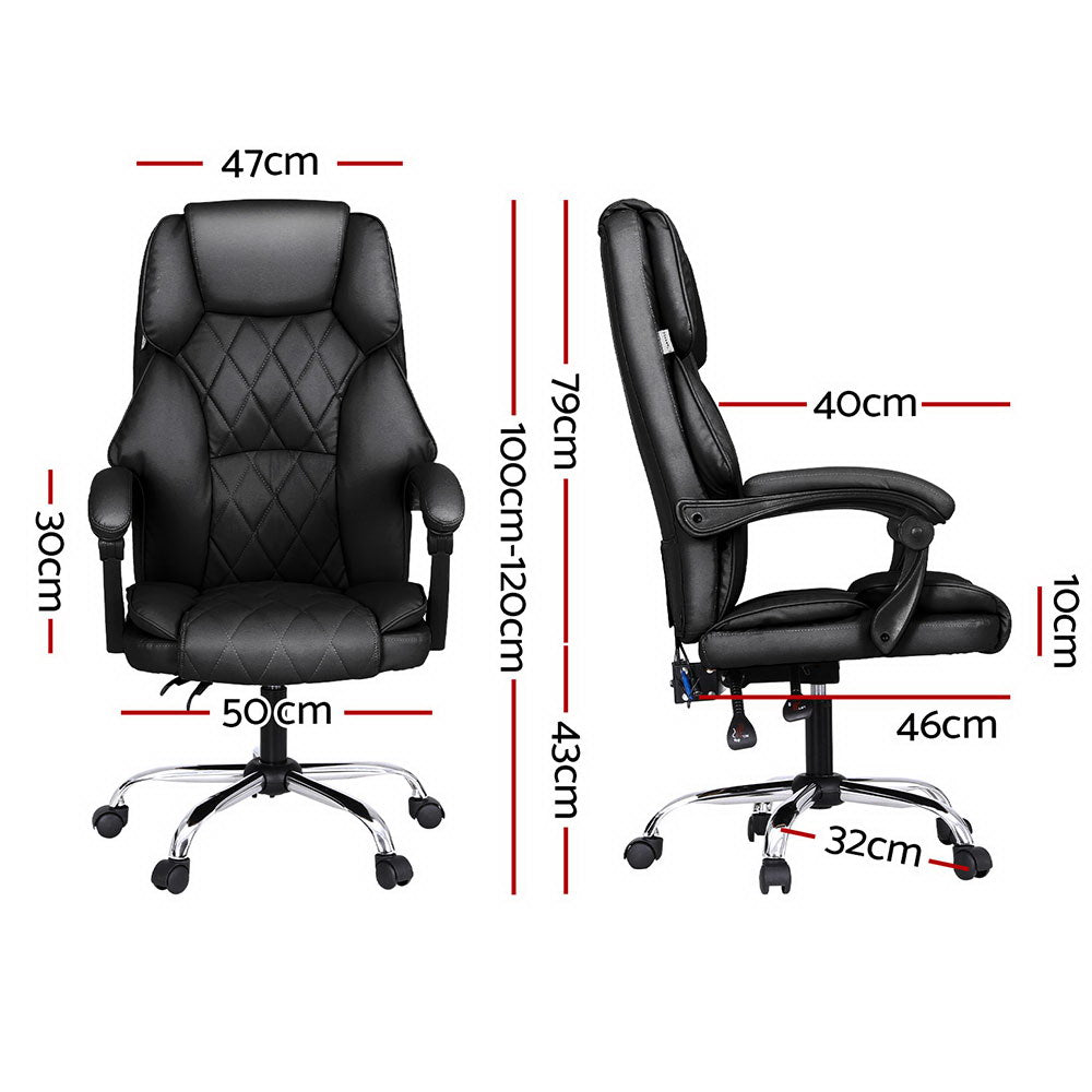 Executive Office Chair PU Leather 8-Point Massage - Black - Homecoze
