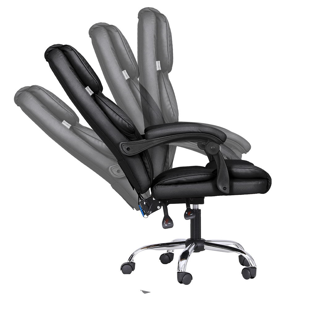 Executive Office Chair PU Leather 8-Point Massage - Black - Homecoze