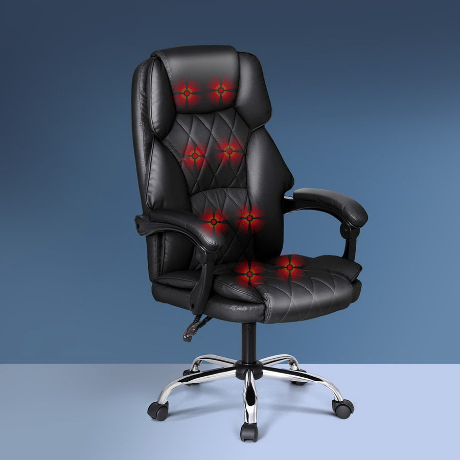 Executive Office Chair PU Leather 8-Point Massage - Black - Homecoze