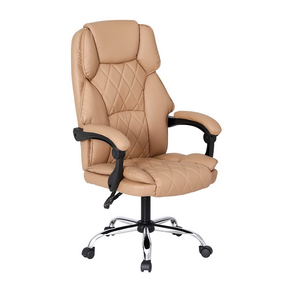Executive Office Chair PU Leather 8-Point Massage - Tan Brown - Homecoze