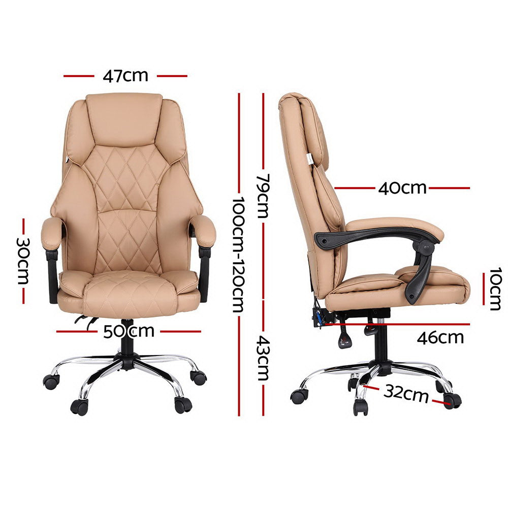 Executive Office Chair PU Leather 8-Point Massage - Tan Brown - Homecoze