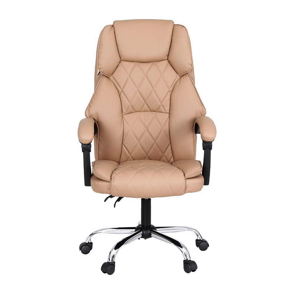 Executive Office Chair PU Leather 8-Point Massage - Tan Brown - Homecoze
