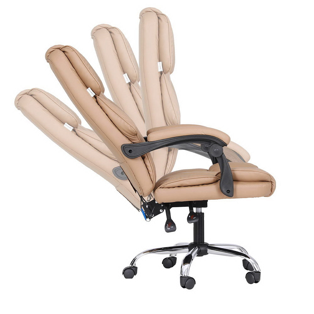 Executive Office Chair PU Leather 8-Point Massage - Tan Brown - Homecoze