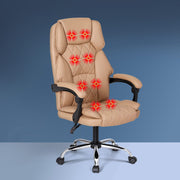 Executive Office Chair PU Leather 8-Point Massage - Tan Brown - Homecoze