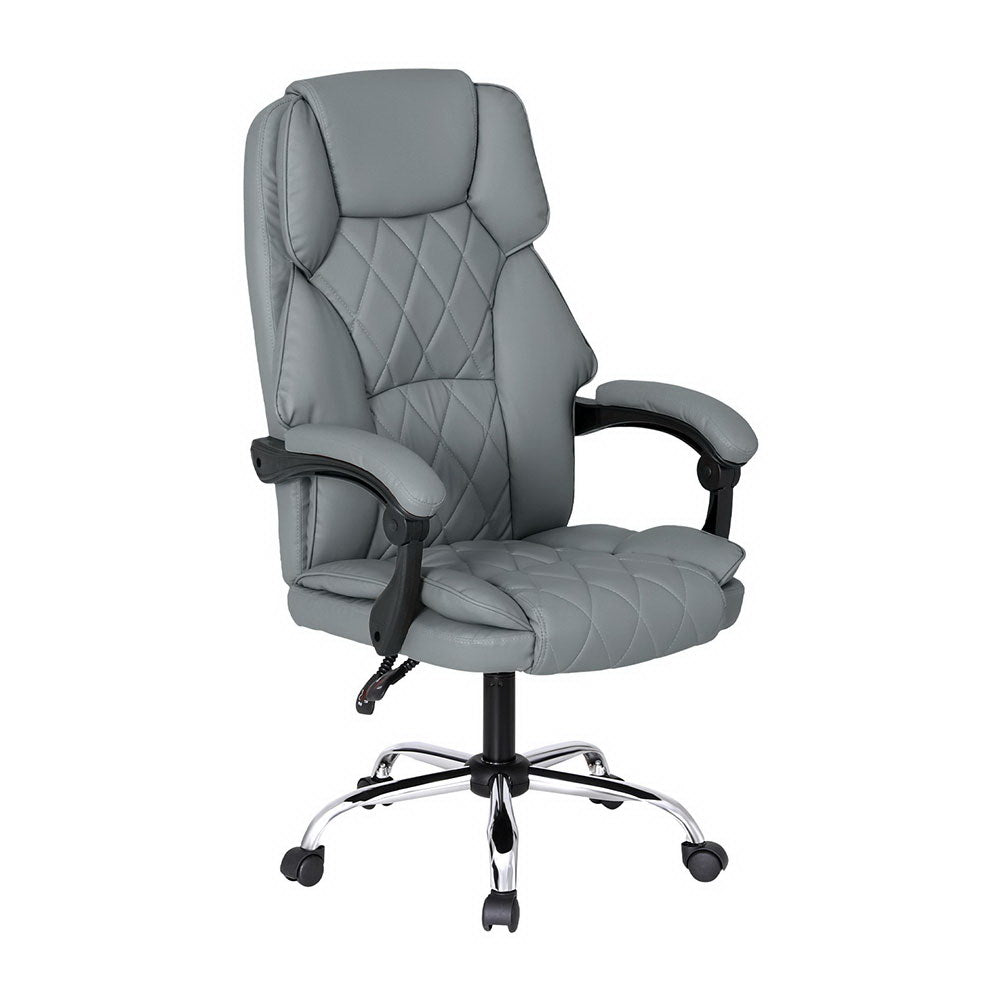 Executive Office Chair PU Leather 8-Point Massage - Grey - Homecoze