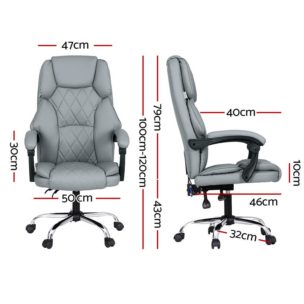 Executive Office Chair PU Leather 8-Point Massage - Grey - Homecoze