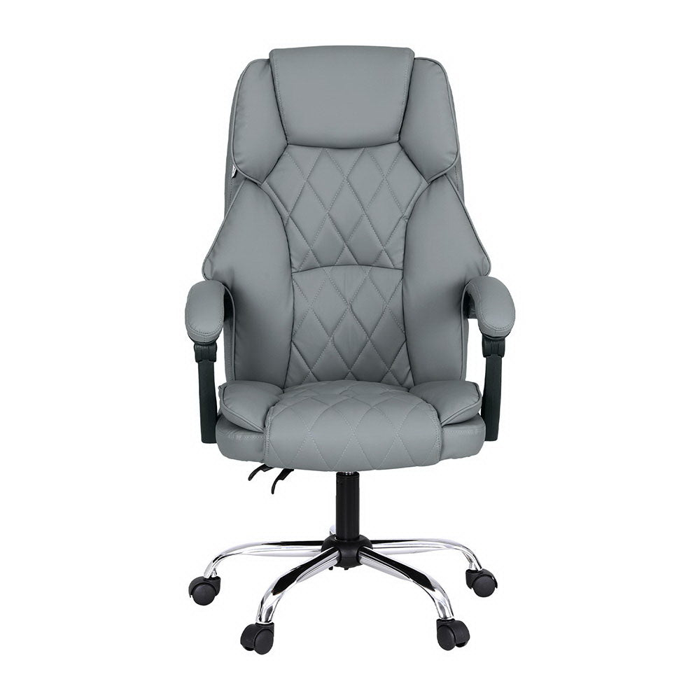 Executive Office Chair PU Leather 8-Point Massage - Grey - Homecoze