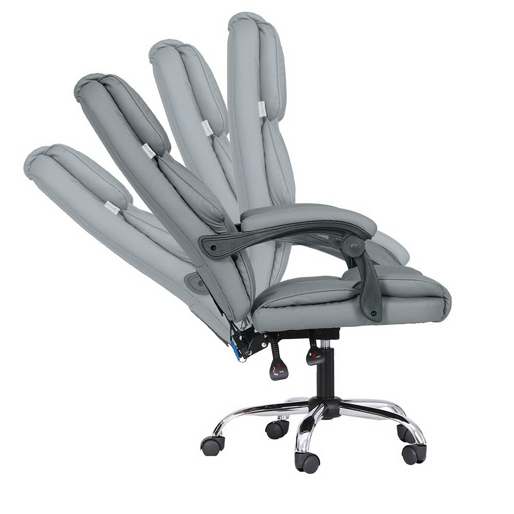 Executive Office Chair PU Leather 8-Point Massage - Grey - Homecoze