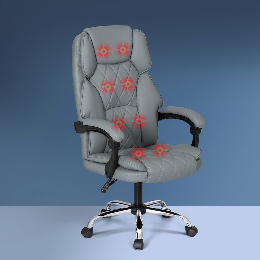 Executive Office Chair PU Leather 8-Point Massage - Grey - Homecoze