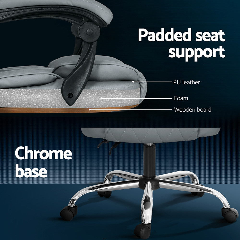 Executive Office Chair PU Leather 8-Point Massage - Grey - Homecoze