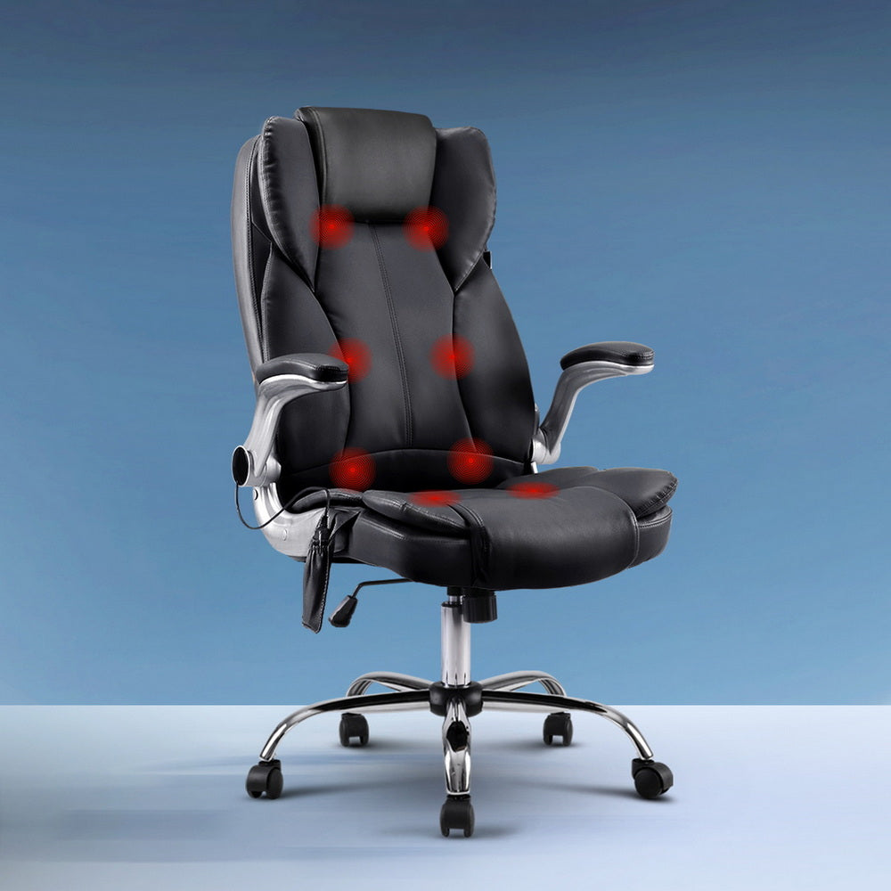 8-Point Massage Office Chair PU Leather - Black - Homecoze