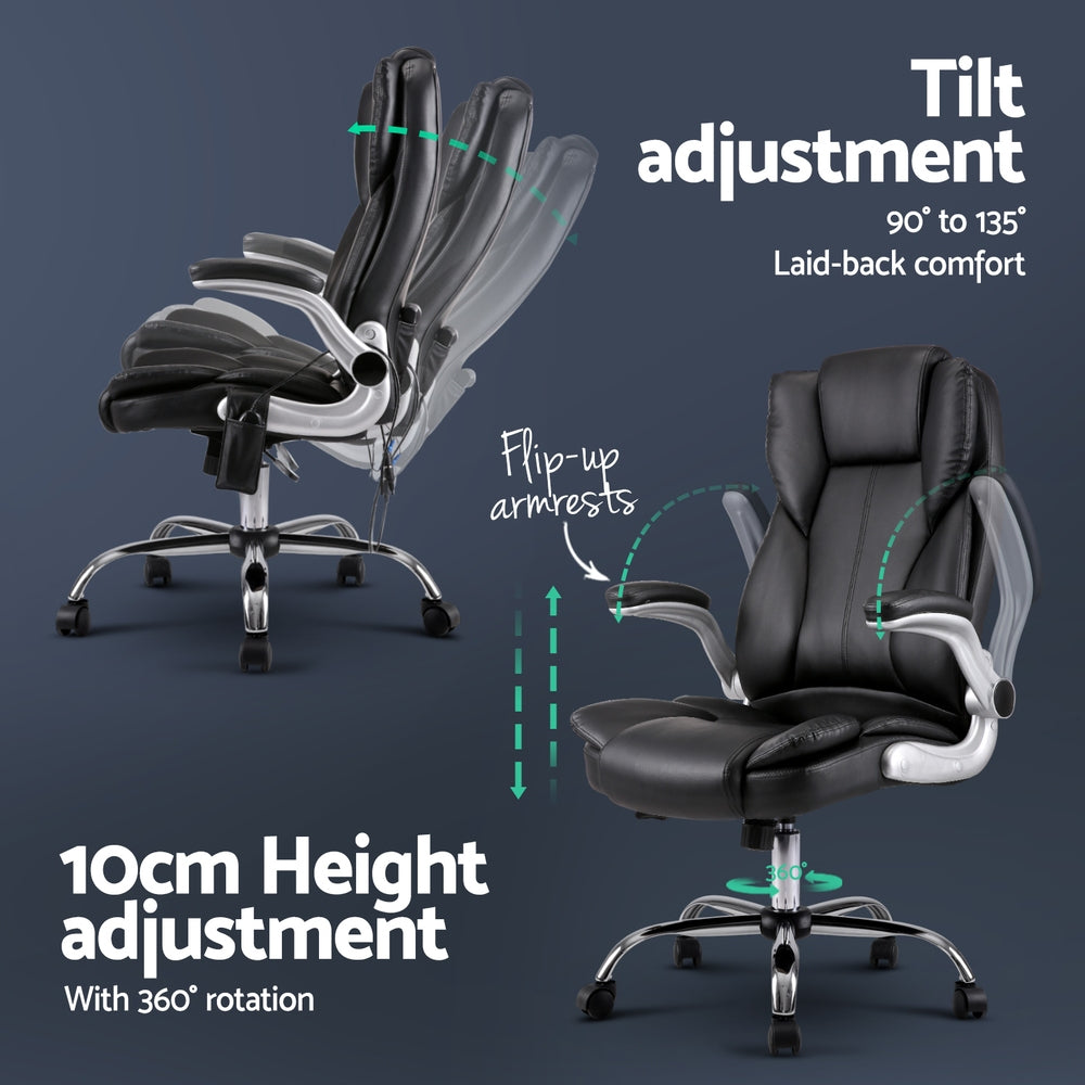 8-Point Massage Office Chair PU Leather - Black - Homecoze