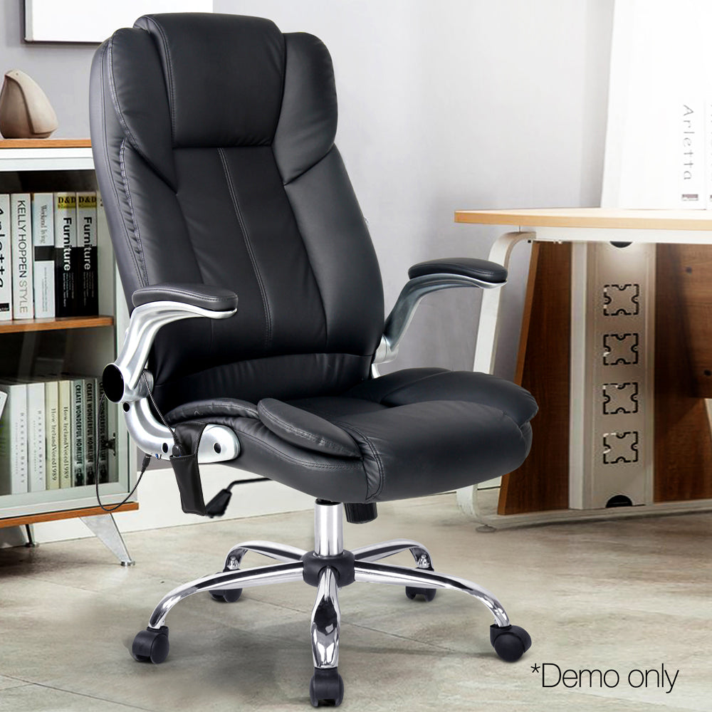8-Point Massage Office Chair PU Leather - Black - Homecoze
