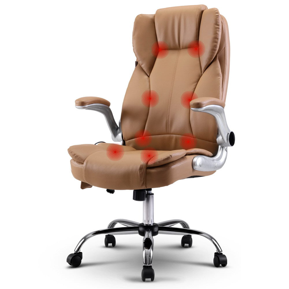 8-Point Massage Office Chair PU Leather - Espresso - Homecoze