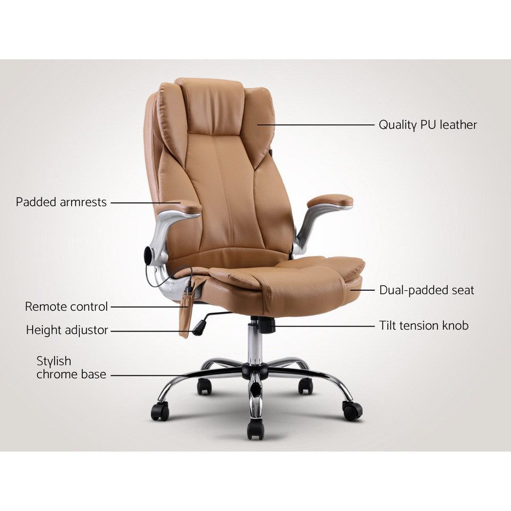 8-Point Massage Office Chair PU Leather - Espresso - Homecoze