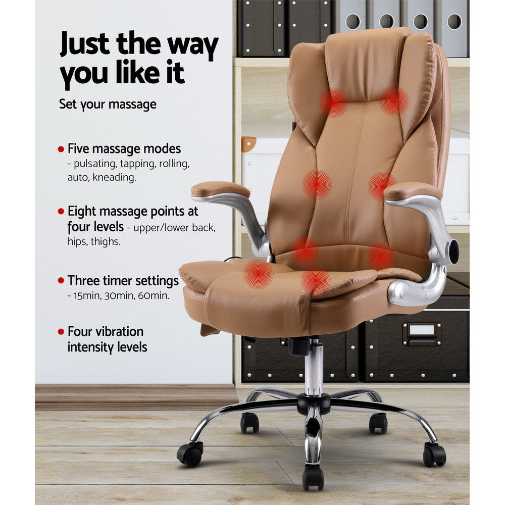 8-Point Massage Office Chair PU Leather - Espresso - Homecoze