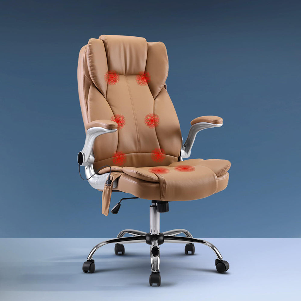 8-Point Massage Office Chair PU Leather - Espresso - Homecoze