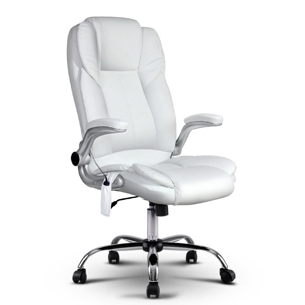 8-Point Massage Office Chair PU Leather - White - Homecoze