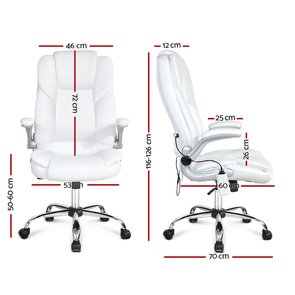 8-Point Massage Office Chair PU Leather - White - Homecoze